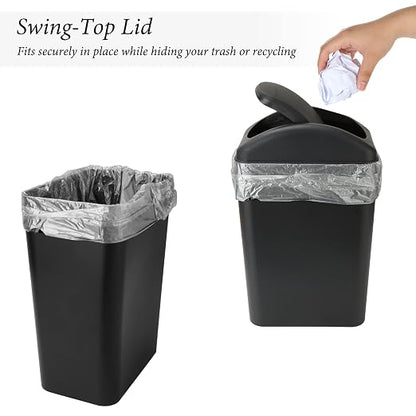 ABuff Small Lidded Trash Can, 12 Liter/3 Gallon Black Plastic Garbage Bin with Lid for Office, Bedroom, Bathroom