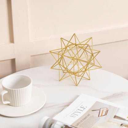 YiLifebes Metal Geometric Table Top Decor, 3D Metal Geometric Sculpture, Gold Abstract Sculpture for Home Decor, Table Art Decorations for Home, Living Room, Office, Bedroom