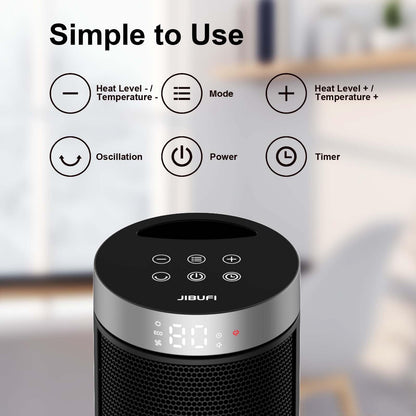 Ceramic Space Heater, Portable Indoor Heater with Remote Control, Three Heating Modes, Overheat and Tip-Over Protection, Suitable for Home, Office, Bedroom, Indoor Use