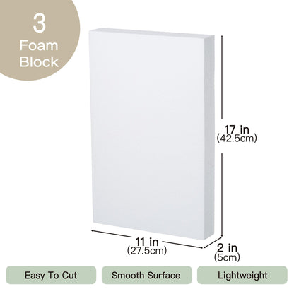 Crafare 17X11X2 Inch Craft Foam Blocks 3 Pack Polystyrene Foam Sheet DIY Crafting Rectangle for Arts School Projects Sculptures Floral Arrangements Modeling and Centerpieces