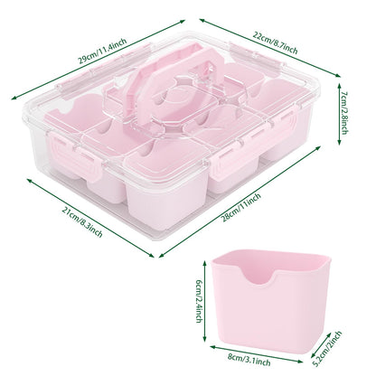 REBECAT Divided Serving Tray with Lid and Handles 9 Compartments Snack Box Container Charcuterie Organizer Snackle Box Container for Candy,Nuts，Fruits,Snacks,2 Pack,Pink