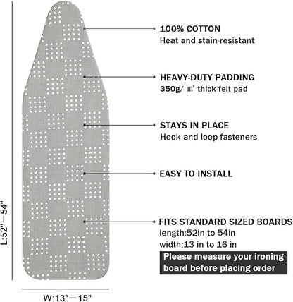 Ironing Board Cover and Pad Standard Size 15 x 54, 3 Pairs of Hook and Loop