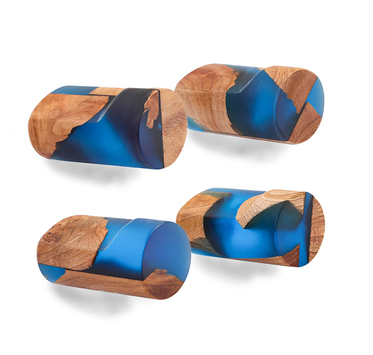 Loongresinwood Resin Wooden Wall Hooks, Modern Decorative Wooden Wall Pegs, 4 Pack Hat Handmade Decorative Hooks Minimalist for Hanging Robe, Towels, Coats,Purse (Blue)