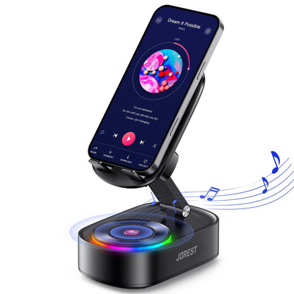 Jorest Wireless Induction Speaker, Cell Phone Stand with Bluetooth Audio, Phone Speaker Amplifier Foldable for iPhone, Android, iPad, Birthday Gifts for Men Women Teenage Boy Dad Father