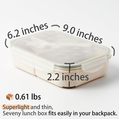 SEVENY Bento Box Natural Wheat Fiber Material,Ideal Leak-Proof Bento Box Adults,Lunch Box for Women,BPA-Free Lunch Box,Reusable Meal Prep Container for Body Builders, White