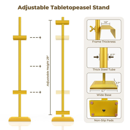 EraYues Adjustable Tabletop Easel Stand for Frames up to 29" H - Heavy-Duty Picture Frame Stand for Display, Canvas & Art, Premium Metal Gold