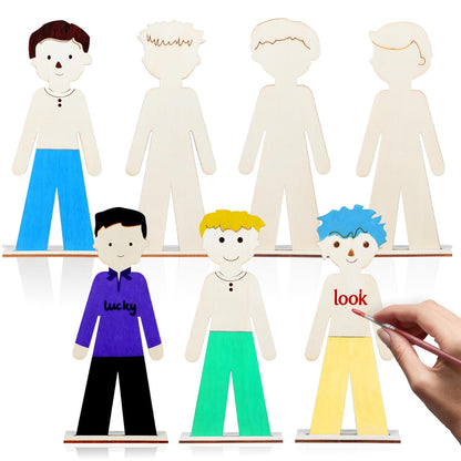 NUOBESTY 20pcs Standing Wooden People Cutouts Unfinished Human Cutouts Chips DIY Crafts Graffiti Toy Blank Boys People Labels Fragments
