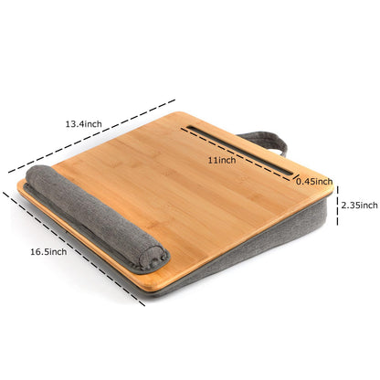 SANJIMO Lap Desk for Laptop with Cushion, Bamboo Laptop Stand with Anti-Slip Strip Tablet Phone Holder, Fits up to 15.6 inch Portable Computer Lap Desk for Couch, Bed & Car