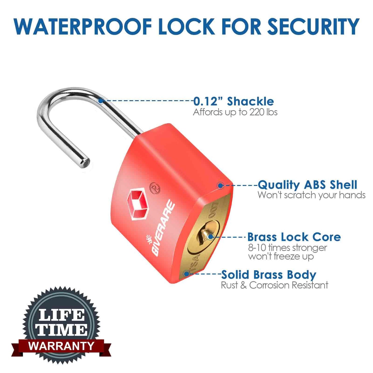 4 Pack TSA Approved Travel Luggage Locks with Keys, Solid Brass Copper Keyed Padlock, ABS Plastic Covered Small Locks for Suitcase, Backpack, Gym Locker, Jewelry Box-by GIVERARE