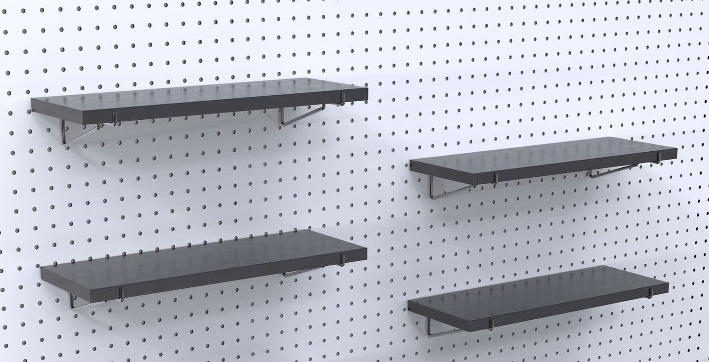 KINOMI Heavy Duty Pegboard Shelves, Value Set of 8 Pack Pegboard Shelf Brackets and 4 Pack Peg Board Shelves for Garage, Home, Garden, Tool Shed (Black)