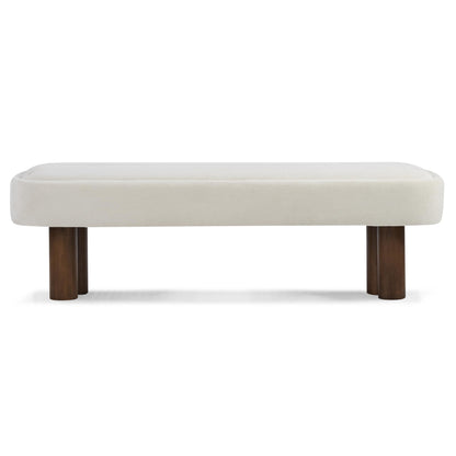 Christopher Knight Home Damas 60.04" Fabric Upholstered Dining Bench, Wooden Entryway Bench, Long Sofa Footstool for Living Room, Bedroom End of Bed Bench, Milky White+Walnut