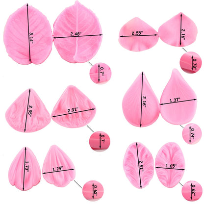 ZiXiang Gumpaste Flower Silicone Veining Mold Rose Veined Fondant Molds Gum Paste Peony Flower Mold Plumeria Daisy Orchid Molds For Sugar Craft Cake Decorating Candy Polymer Clay Set Of 6
