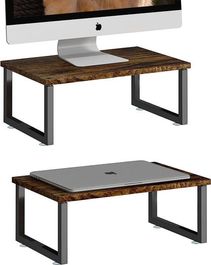 Simple Trending 2 Pack Monitor Stand Riser, Wood Desk Storage Organizer for Office Laptop, Computer, Antique Brown