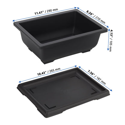 MANCHAP 3 Pack 11 Inch Large Plastic Bonsai Training Pots, Rectangular Bonsai Pot with Drainage Tray, Plant Flower Growing Bonsai Tree Planter for Garden, Yard, Home