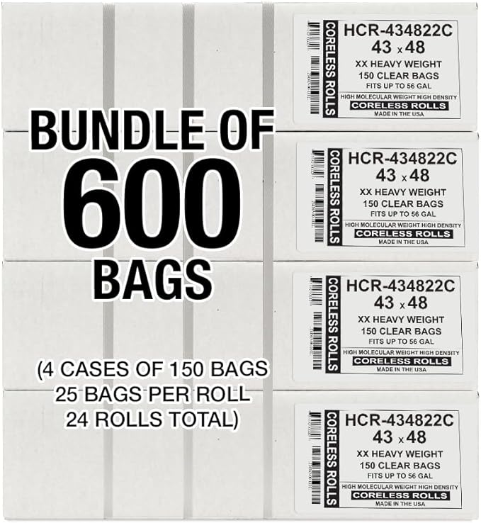 Aluf Plastics High Density Trash Bags, 56 Gallon, 22 Micron,