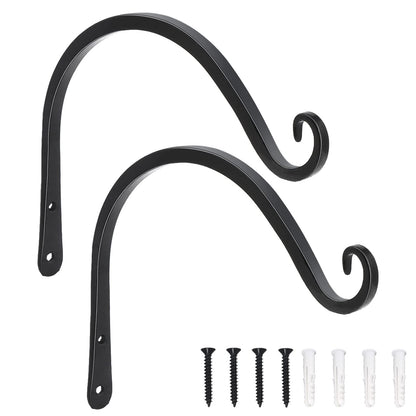 LOOGI Hanging Plant Bracket, Wall Hook Plant Hanger Decorative Hooks for Indoor Planter Lantern, Outdoor Bird Feeder Wind Chime, 2 Pack Black (8 Inch C)