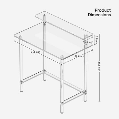 Eglaf Acrylic Desk - Home Office Desk with Monitor Stand - Modern Clear Desk Study Writing Table Computer Desk for Office, Living Room, Bedroom, 31.5" L x 19.7''W x 34.7" H