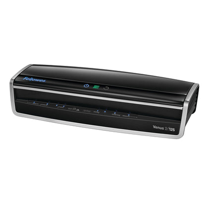 Fellowes Laminator Venus 2 125, Rapid 30-60 Second Warm-up Laminating Machine, with Laminating Pouches Kit (5734801), Black, Silver, 5.1" x 21.3" x 8.2"