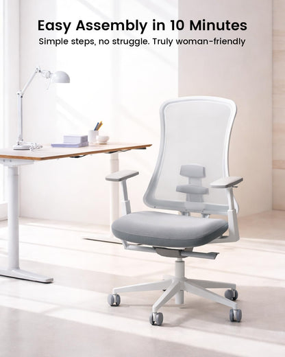 ProtoArc Ergonomic Office Chair - Flexer Pro Mesh Desk Chair with Lumbar Support for Women, Slide Seat & 4D Armrests, Tilt Lock | Stylish & Comfortable for Home Office, Computer Work - White