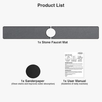 30" x 4" Stone Faucet Mat for Kitchen Sink, Quick Drying Diatomite Sink Tray