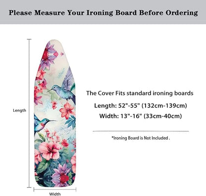 Hummingbird Flower Ironing Board Cover and Pad Standard Size Thick Non-Slip