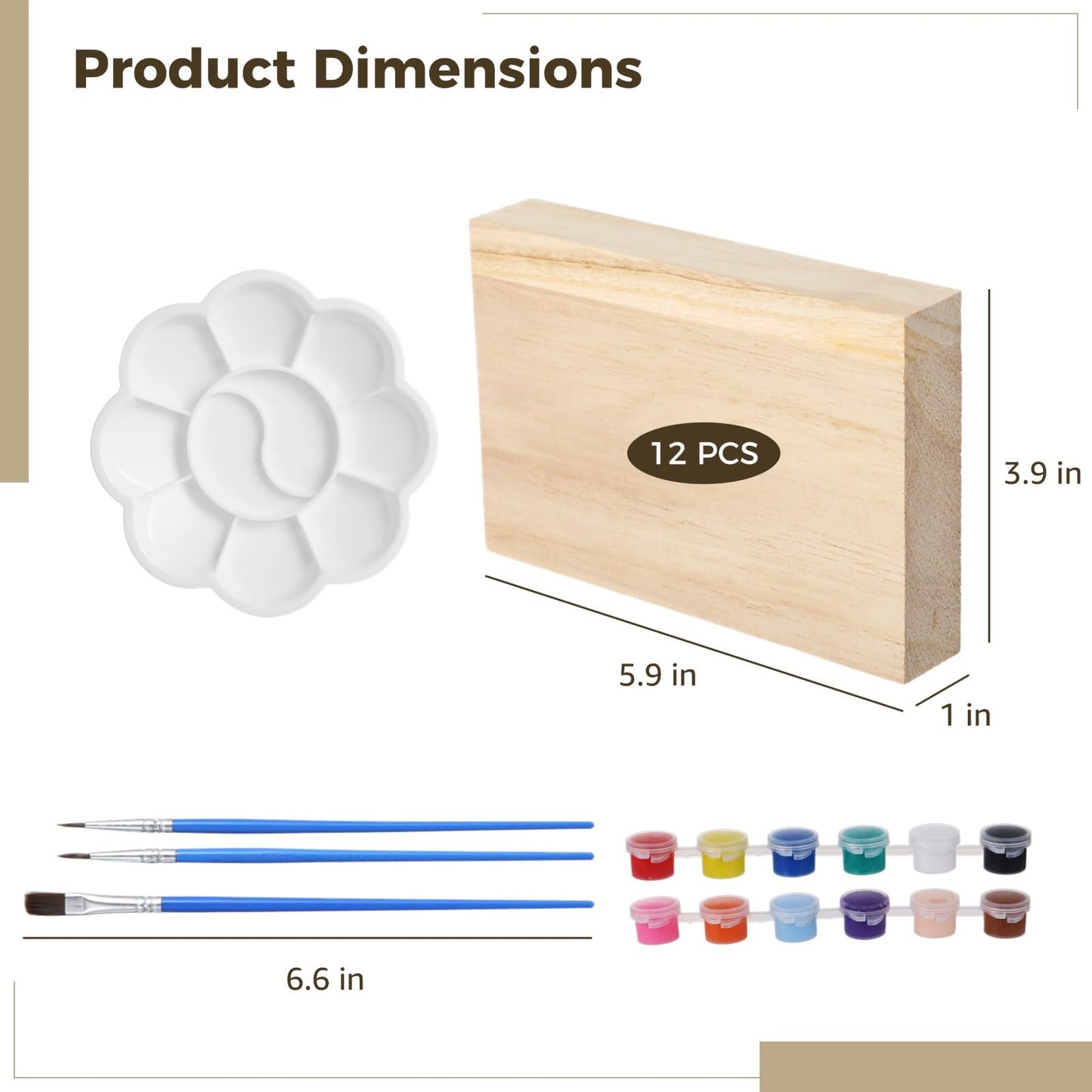 12-Pack Natural Wood Block Painting Kit, 6 x 4 x 1 in Unfinished Wood Board, Wooden Block for Crafts, Carving, Painting