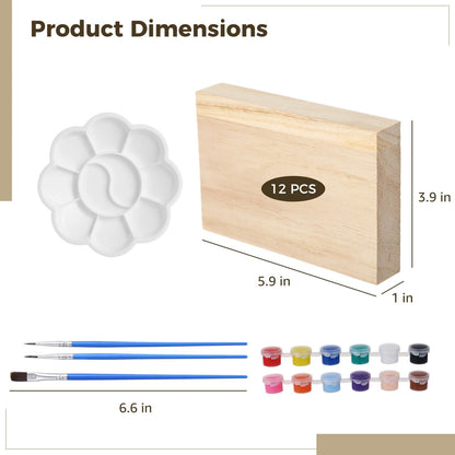 12-Pack Natural Wood Block Painting Kit, 6 x 4 x 1 in Unfinished Wood Board, Wooden Block for Crafts, Carving, Painting