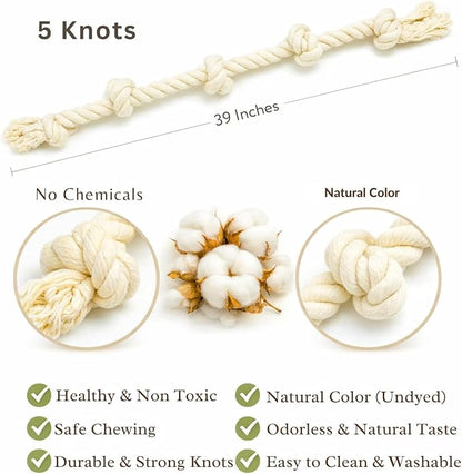 Dog Rope Toys for Large/Medium Aggressive Chewers, Tough Cotton Chew Toy, 39 Inch 5 Knots Indestructible, Tug of War Dog Pull Rope Teeth Cleaning (5 Knots (Pack of 2))