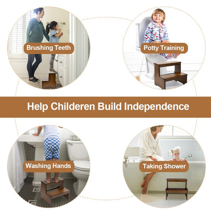StrongTek Bamboo Two Step Stool for Adults and Kids, Bed Stepstool with Anti-Slip Bottom, Heavy Duty for Kitchen, Bathroom, Bedside Step Stool, Wooden Step Stairs 350 lbs Capacity