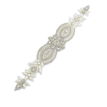 ShiDianYi Wedding Belt Applique Bridal Belt Rhinestone Applique Silver Wedding Dress Sash Belt Applique Crystal Rhinestone Off White Pearls…