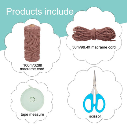 WEBEEDY DIY Macrame Bag Kit Boho Macrame Shoulder Bag Making Kit with 3mm x 142 Yards Cotton Cord and Video Tutorial,Macrame Purse Kits for Beginners Summer Beach Christmas Decor Gift,10.4x8(Brown)