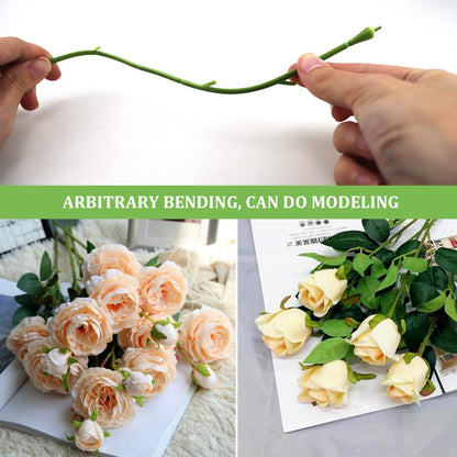 YOLUFER 100Pcs Floral Wire Stems Plastic Artificial Flower for Craft Floral Green Stem Wire DIY Craft Bouquet Making Floral Arrangement Tools
