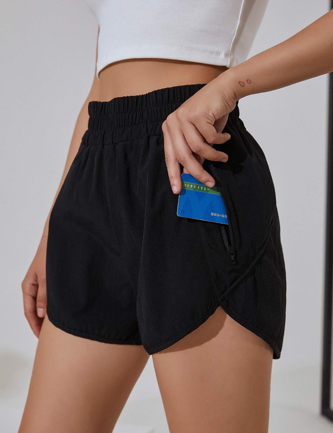 BMJL Women's Running Shorts Elastic High Waisted with Pockets, 2.5" Sporty Workout Quick Dry Athletic Shorts(S,Black)