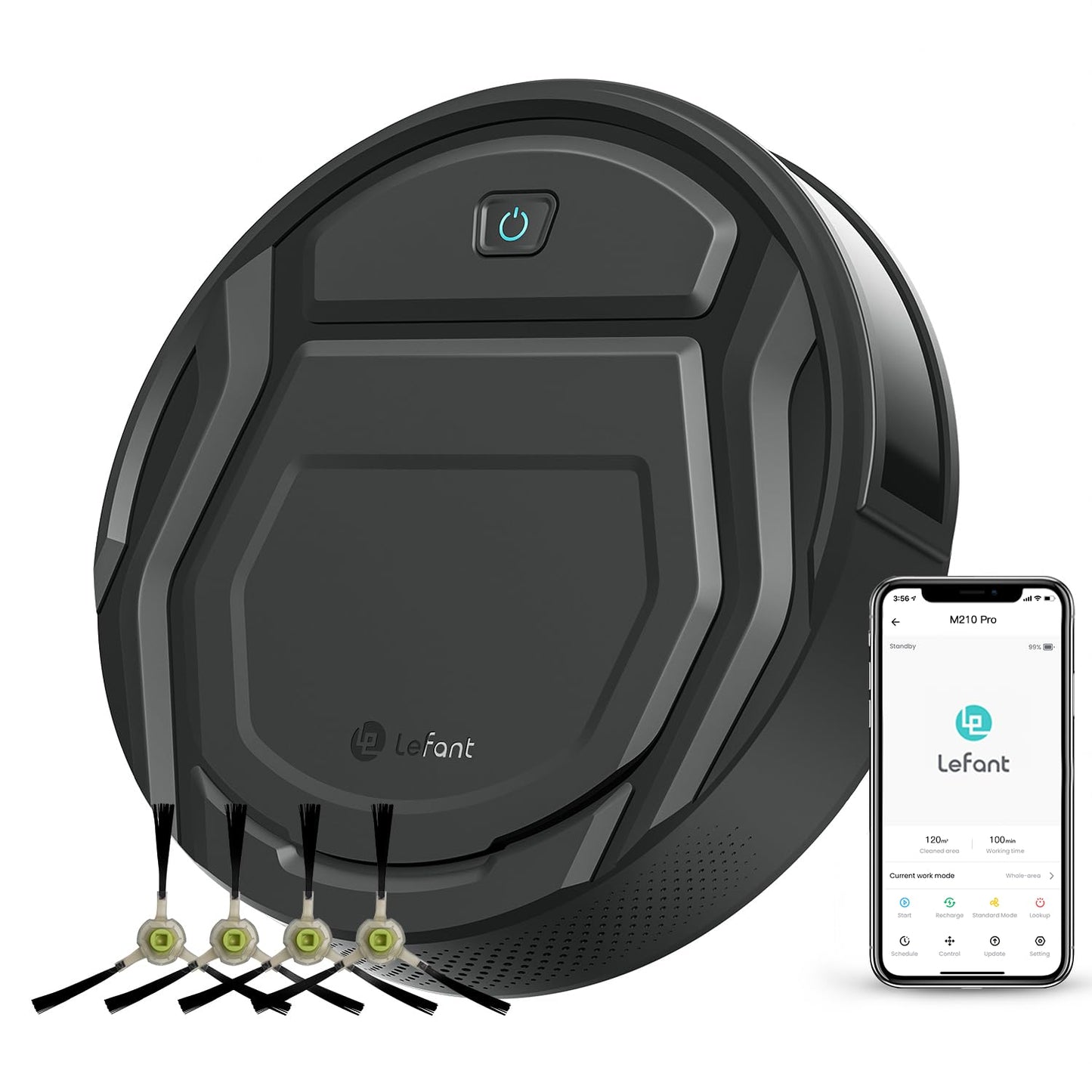 Lefant M210P Robot Vacuum Cleaner, Super Thin, Powerful Suction, Quiet, Self-Charging, Ideal for Pet Owners, Cleans Hard Floors to Medium-Pile Carpets, 120 Mins Runtime, APP/WiFi/Alexa Control, Gray
