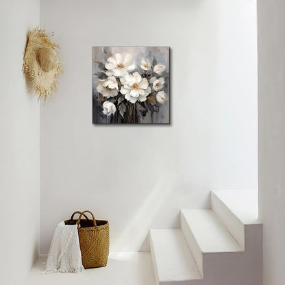 AnZhongArt Bathroom Wall Art, Gray and White Flower Decoration, 30x30inches