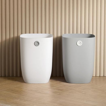Bathroom Trash Can, Plastic Rectangular Garbage Can with Trash Liner Holder for Bedroom, Living Room, Small Indoor Waste Basket, 7L, White