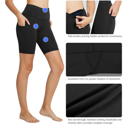 baleaf Biker Shorts Women Yoga Gym Workout Spandex Running Volleyball Tummy Control Compression with Pockets 8" 2-Pack Black/Black S