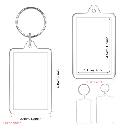 Yaomiao 50 Pcs Acrylic Photo Frame Keychain Holder 1.3 x 2 Inch Photo Picture Insert Blank Keyring for DIY Craft