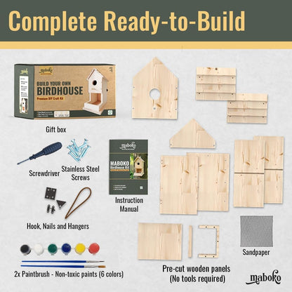 Premium Real Wood Birdhouse Kit for Outdoors, FSC Certified Solid Wood DIY Bird House| Weather Resistant with Stainless Steel Screws (No Glue Needed) | Educational Building Project for Kids & Adults