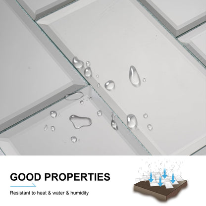V-MOZZA 40-Pack Greek Silver Beveled Mirror Glass Tiles - 3x6 Real Mirror Subway Tile - Upgraded Industrial Self-Adhesive Backing for Kitchen Backsplash, Accent Wall & Home Decor (5 Sq.Ft)