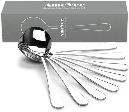Soup Spoons, Wholesale Spoons Silverware, Round Stainless Steel Spoon Set of 8