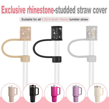 Rhinestone Stanley Cup Accessories Set Including 0.4in Bling Straw Covers, Spill Proof Stopper, Diamond Glitter Silicone Boot for Stanley Accessories 40oz (Fit 40 oz, Circles Stardrone)