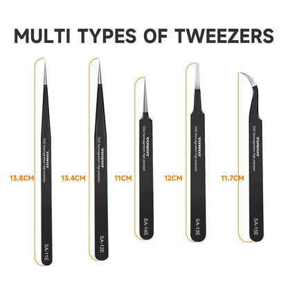 TOWOT 3 PCS Precision Tweezers Set, Premium Anti-static Stainless Steel Electronics Tweezers for Craft, Soldering, Jewelry Making, and Experimental Work Industrial Tweezers