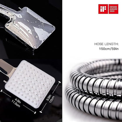 Newentor® Handheld High Pressure 6 Spray Modes/Settings Detachable Chrome Finish Square Shower Head with Stainless Steel Hose and Multi-Angle Adjustable Shower Stand