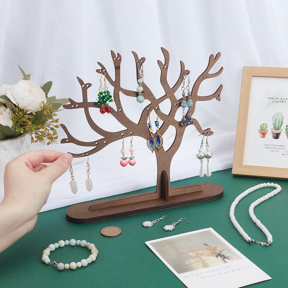 UNICRAFTALE Wood Earring Tree Organizer for Women Earring Holder Organizer Branch Jewelry Rack With Ring Dish Tray Earrings Necklace Bracelet Organizer Rack for Living Rooms Bathrooms