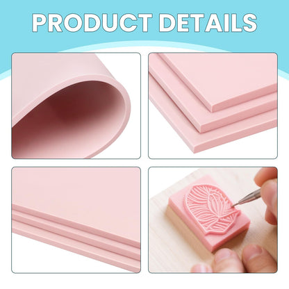 6 Pack 8''x10'' Pink Rubber Stamp Carving Blocks Soft Carving Blocks for DIY Stamp Making, Printmaking, Art Projects Craft Supplies for Beginners & Professionals