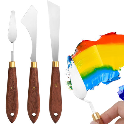 3 Pieces Palette Knife Set Stainless Steel Spatula palette knife for oil painting acrylic painting, Lightwish Painting Knife with Wood Handle for Artist Painting supplies
