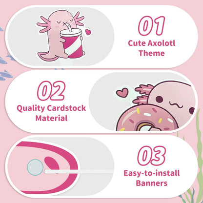 NeusWonder 120 PCS Axolotl Birthday Party Decorations Kit Axolotl Banner, Cake Topper, Cupcake Toppers, Hanging Swirls & Stickers Cute Axolotl Theme Party Supplies for Birthday, Party Decor