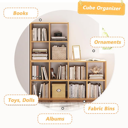 NELYE 8 Cube Organizer Bookcase - Fabric Storage Bins Container, Open Shelf Simple Compartments Bookshelf, Oak