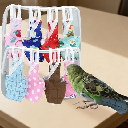 4pcs Bird Diaper Parrot Flight Suit with Waterproof Inner Layer Pigeon Pants Parrot Nappy Reusable Cockatiel Clothes Adjustable for Parakeet Mini Macaw Budgie Canary - color2 XS